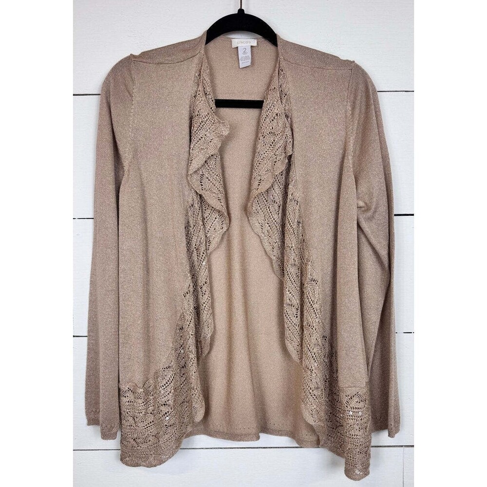 Chico's Long Sleeve Cardigan Women's Size 2 - L / Beige